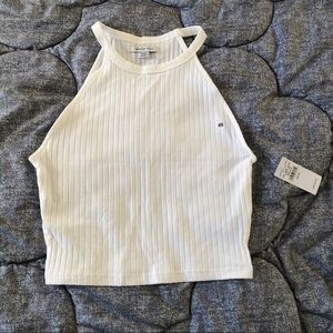 White ribbed halter crop top